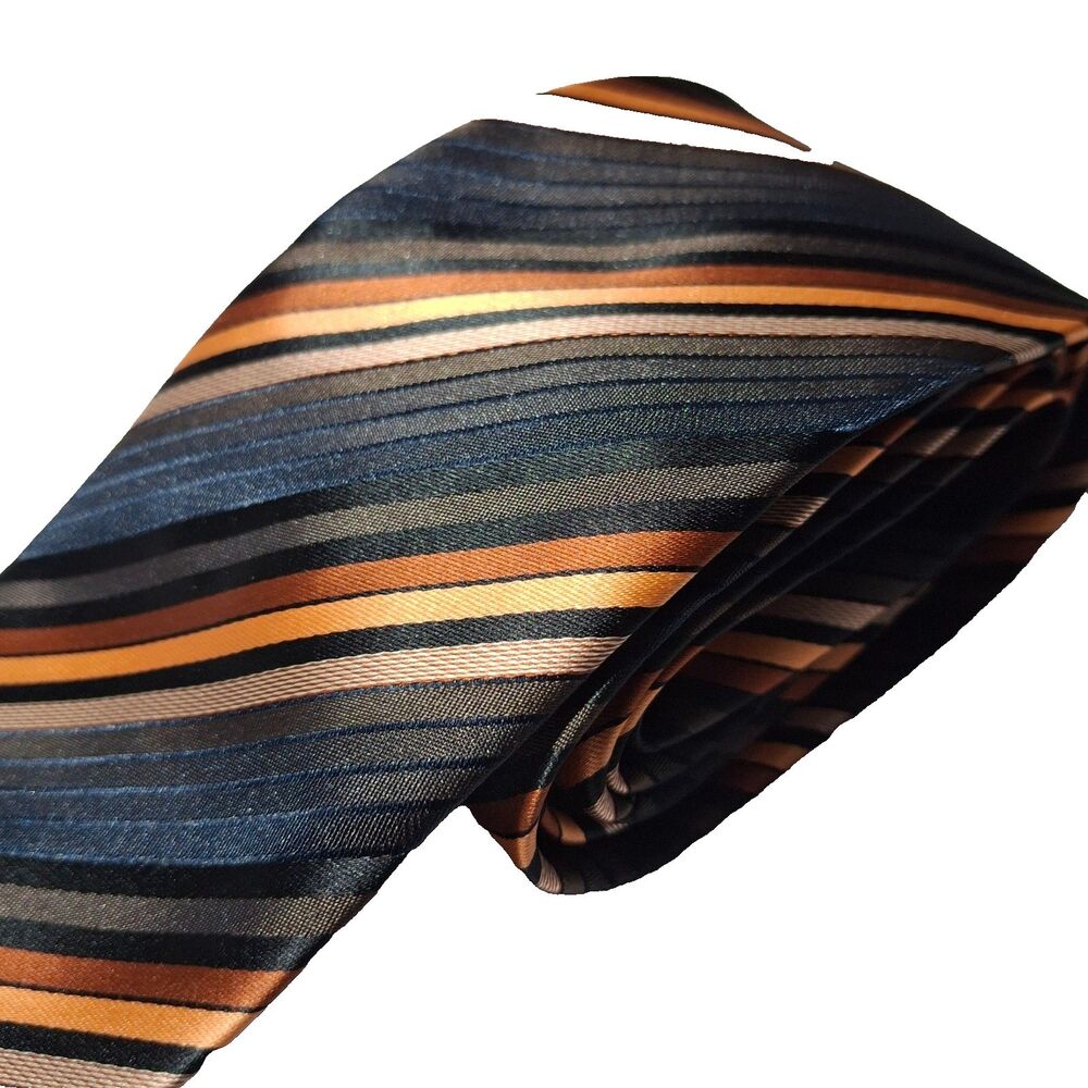 Bill Robinson Men's Silk Tie Diagonal Striped Orange Black Grey Vintage